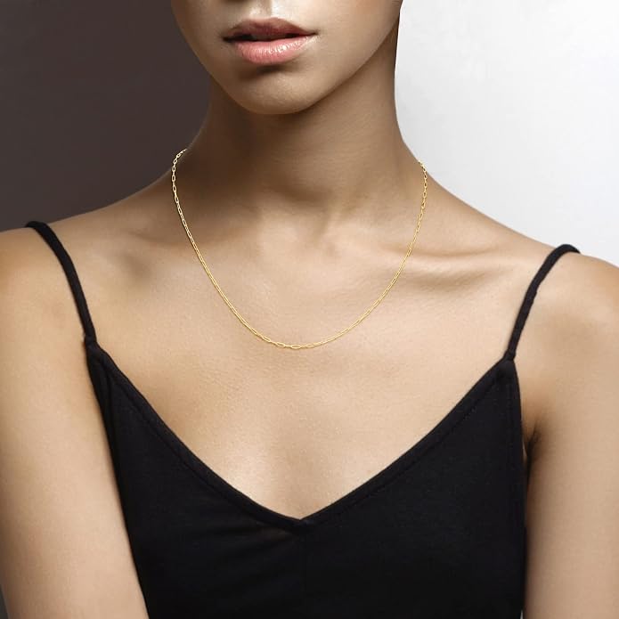Miabella Italian Solid 925 Sterling Silver, 18Kt Gold Plated 2mm Paperclip Link Chain Necklace for Women, Made in Italy