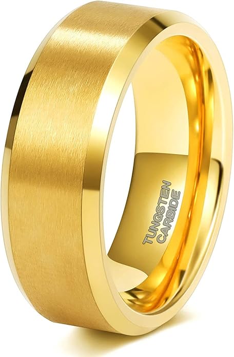 SHINYSO 24K Gold Plated Tungsten Carbide Rings 4mm 6mm 8mm Beveled Edges Wedding Band Matte Finish for Men Women Size 5-13