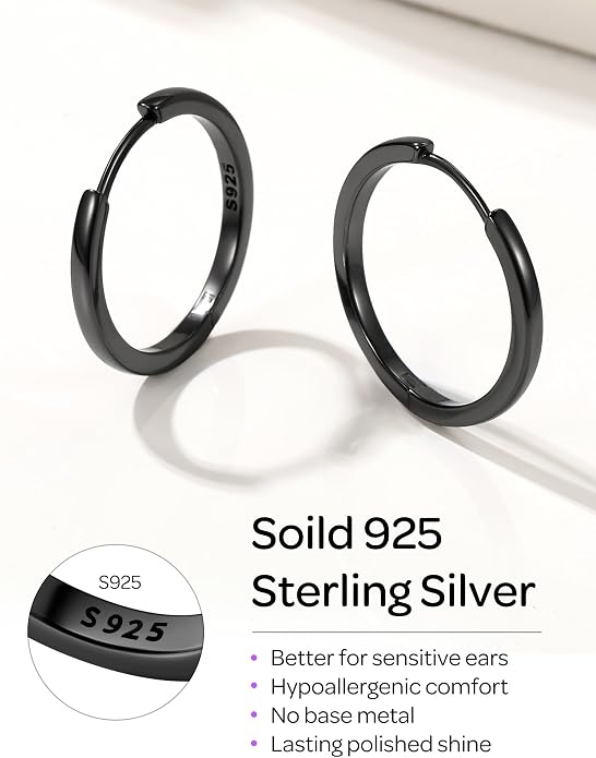 ChicSilver 925 Sterling Silver Huggie Hoop Earrings Small Hoop Earrings for Women Hypoallergenic Silver Huggie Earring Cartilage Earrings for Women (6/8/10/12/14/16/18/20MM)