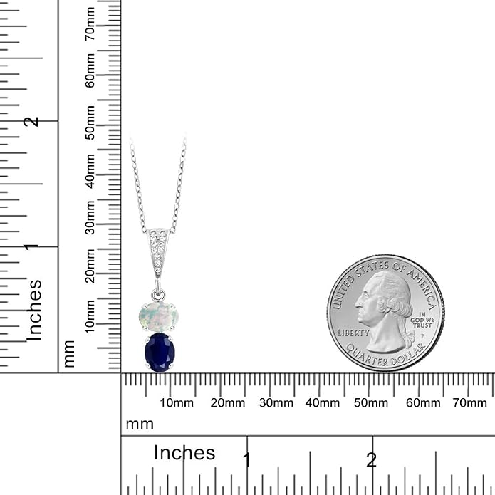 Gem Stone King 2-Stone Gemstone Birthstone Pendant Necklace for Women in 925 Sterling Silver | Oval 8x6MM | 18 Inch Silver Chain | Fine Jewelry for Her Mom Wife
