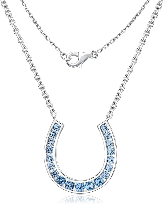 Luck Horseshoe Necklace 14K Gold Plated/Sterling Silver Created Gemstone Pendant with Chain Channel Set U Shaped Charm Necklace Birthstone Jewelry