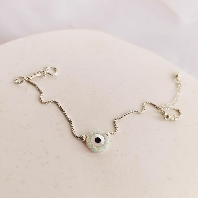 Minimalist Evil Eye Charm Bracelet – Handmade Delicate Good Luck Jewelry for Women – Adjustable 6.5” + 1” Extender