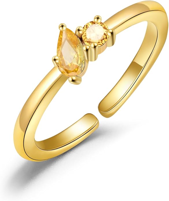 JSJOY Birthstone Rings for Women Dainty Emerald Blue Ring Birthday Gifts for Mom Her Gemstones CZ Ring for Teens Gold Rings That Don't Tarnish Adjustable Ring Jewelry Gifts