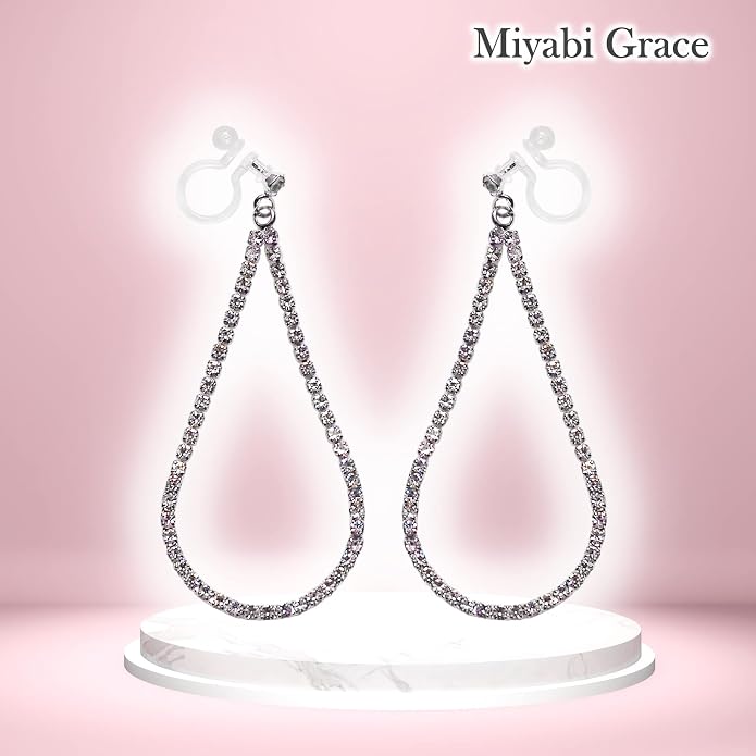 Dangle Silver Invisible Clip On Earrings for Women Not Pierced Gold Crystal Rhinestone Comfortable Hoop Fringe Long Chain Clip On Earrings
