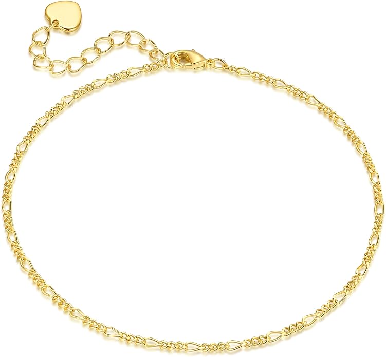 MELELIFE 14K Gold Anklets for Women Gold Ankle Bracelets for Women Figaro Anklet Simple Flowing Chain Design Dainty Anklets for Womens Ankle Bracelet Adjustable Size