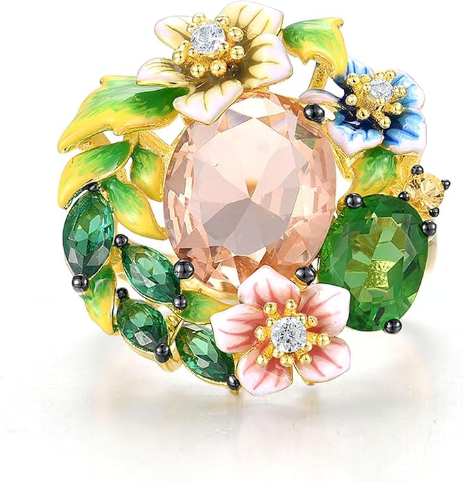 Santuzza 925 Sterling Silver Enamel Flower Ring for Women