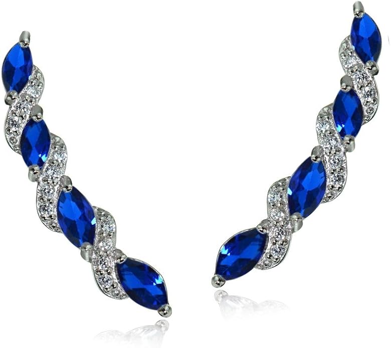 Twist Sterling Silver Ear Climbers & Crawlers - Birthstone & Synthetic Gemstone Earrings for Women