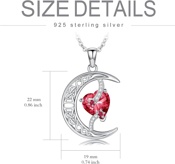 TOUPOP Moon and Star Birthstone Necklace for Women 925 Sterling Silver Celtic Moon Jewelry Birthday Mothers Day Gifts for Mom Wife Her