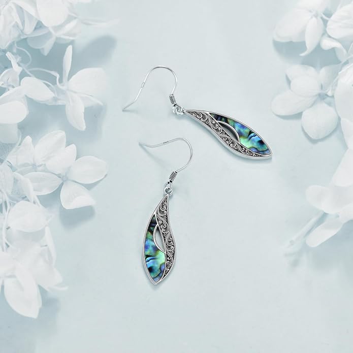 Abalone Shell Dangle Drop Earrings for Women 925 Sterling Silver Filigree Bohemian Earrings Jewelry Gift