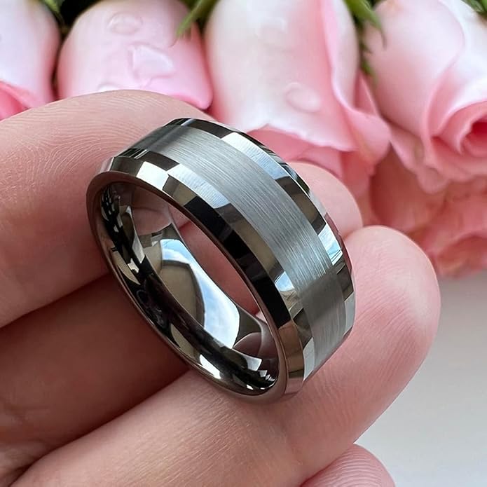 TUTISS 6mm 8mm Silver/Black/Gunmetal/Gold Tungsten Rings for Men Women Fashion Jewelry Engagement Wedding Bands Matte Polished Shiny Beveled Edges Comfort Fit