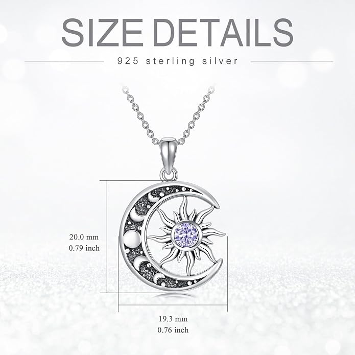 Sun and Moon Necklace 925 Sterling Silver Sun Moon Pendant Gemstone Jewelry Gifts for Women