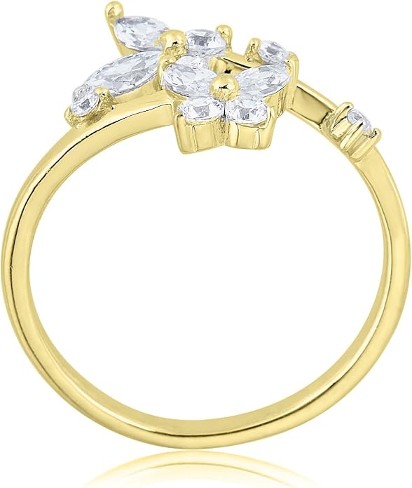 AVORA 925 Sterling Silver Adjustable Butterfly Toe Ring with Simulated Diamond CZ