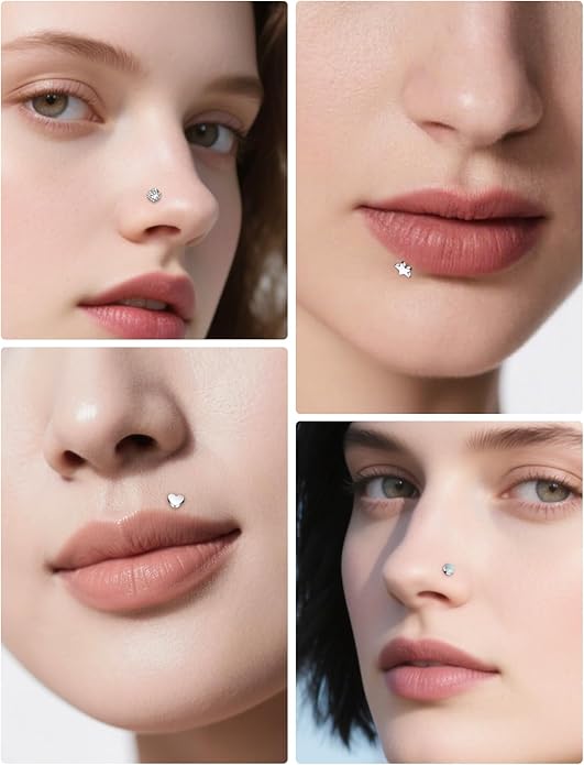 14K Gold Filled 20G 18G 16G Threadless Flat Back Earrings Studs Surgical Stainless Steel Opal CZ Push In Nose Rings Studs Tragus Helix Conch Cartilage Earrings Piercing Jewelry For Women Men