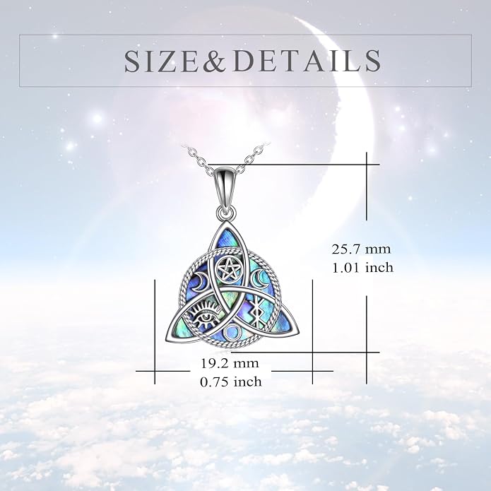 YFN Triple Moon Goddess Necklace Sterling Silver Pentagram Pentacle Opal Pendant necklace Pagan Wiccan Magic Amulet Tree of Life Jewelry for Women Men 18"