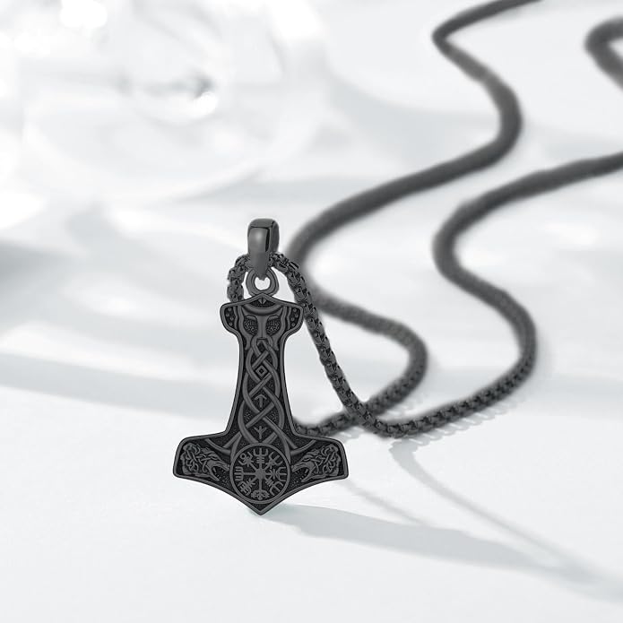 Viking Thor's Hammer Necklace for Men Women, S925 Sterling Silver Vintage Norse Talisman Mjolnir Necklace Amulet Pendant Jewelry Gifts with Sturdy Box Chain