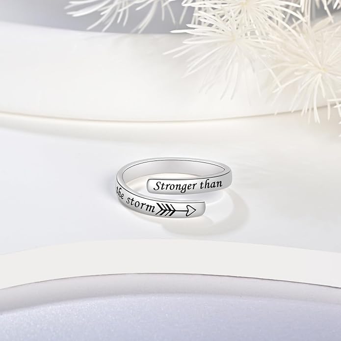 BEILIN 925 Sterling Silver Inspirational Jewelry Rings Adjustable Ring Personality Encouragement Gift for Teens Women