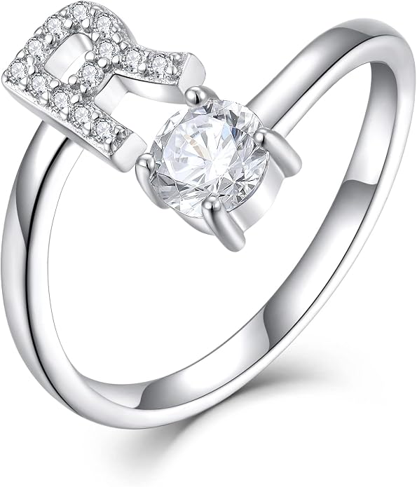 STARCHENIE Adjustable Initial Ring for Women 925 Sterling Silver Letters A-Z 26 Alphabet Rings Size 7