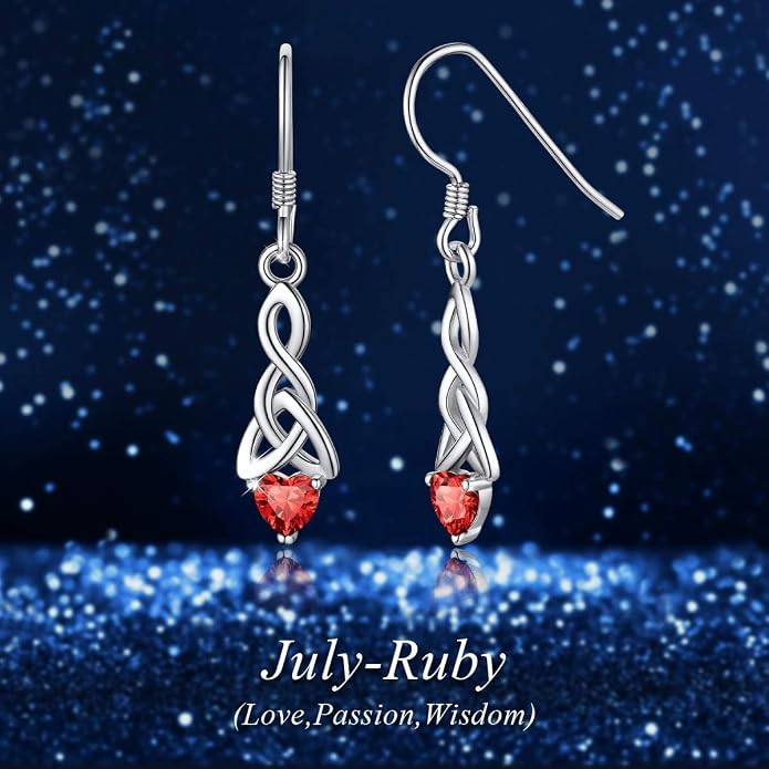 ChicSilver Sparkling Heart Birthstone 925 Sterling Silver Celtic Knot Dangle Hook Earrings (with Gift Box)