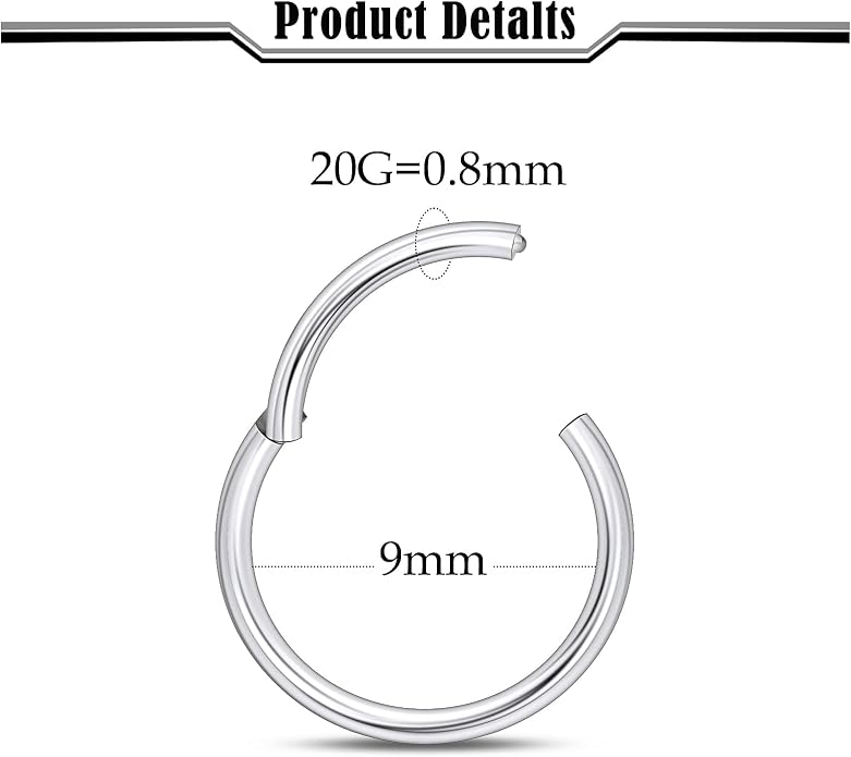 20G-2G ASTM F136 Titanium Septum Nose Rings Hoops Hinged Clicker Segment Septum Lip Nipple Ring Cartilage Tragus Helix Sleeper Earrings Piercing Jewelry for Women Men 6mm-19mm