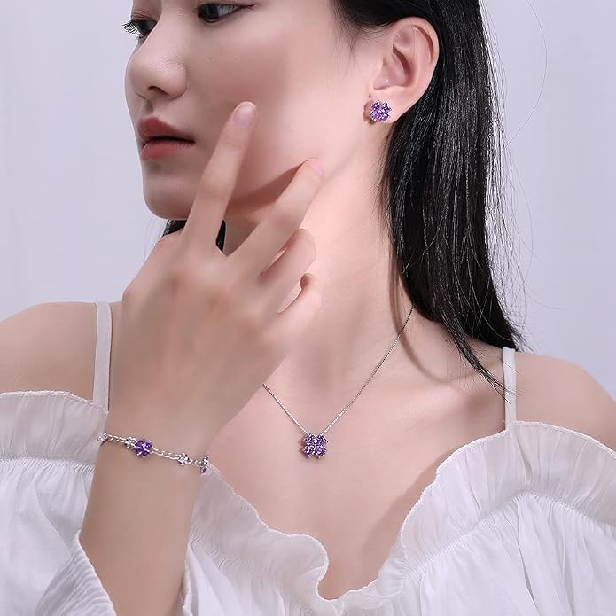 JIANGXIN Colorful Birthstone 925 Sterling Silver Handmade Pendant Necklace for Women Lucky Four Leaf Clover Plant Shamrock Jewelry Rhodium Plated