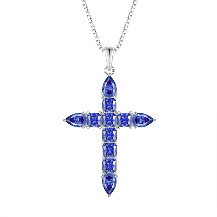 STARCHENIE 925 Sterling Silver Cross Necklace for Women Birthstone Jewelry | 925 Sterling Silver Crucifix Pendant, Birthstone Jewelry, Christian Religious Gift for Her