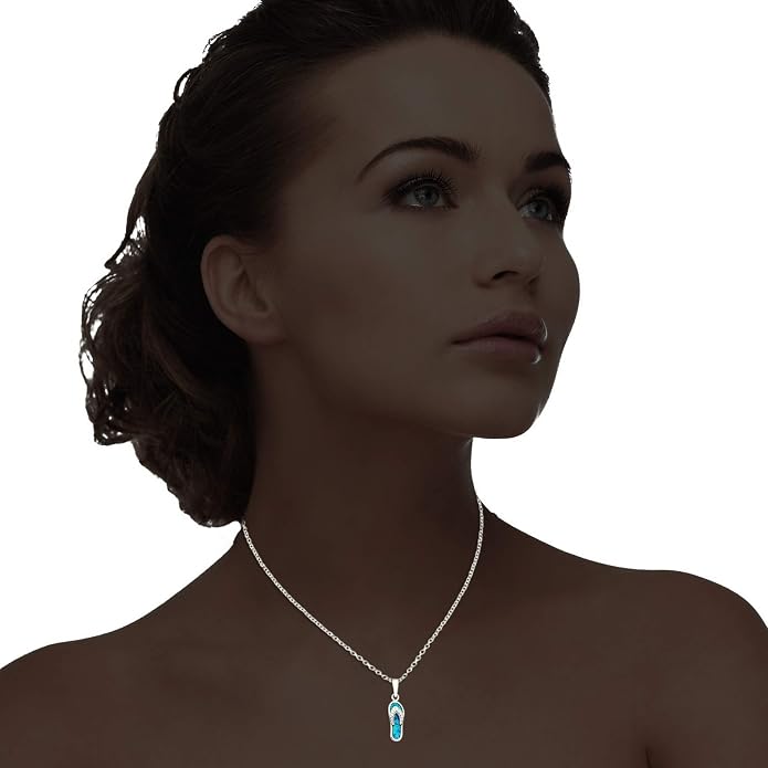 Created Blue Opal Ocean Necklace for Women, 925 Sterling Silver Pendant, 18 Inch Chain, Beach and Sea Life Jewelry Collection
