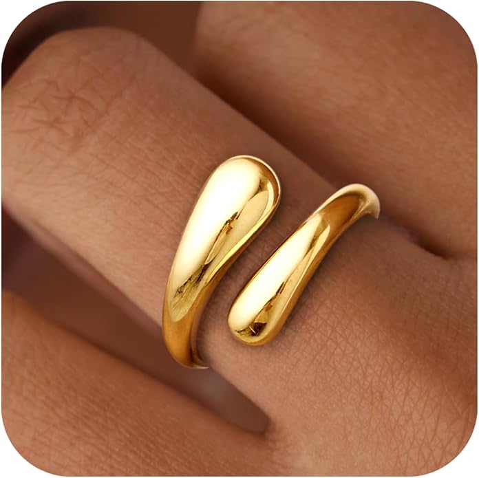 Non Tarnish Gold Chunky Rings for Women, 14K Gold Plated Statement Dome Rings Stacking Silver, Adjustable Mens Eternity Wedding Band Mixed Metal Jewelry Size 3-13