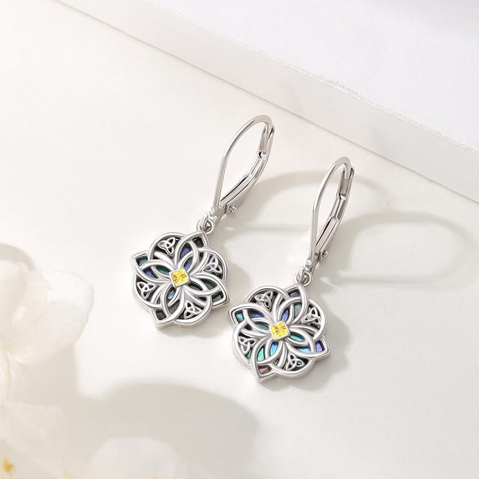 Celtic Knot Earrings 925 Sterling Silver Abalone Drop Dangle Celtic Earrings Gifts for Women