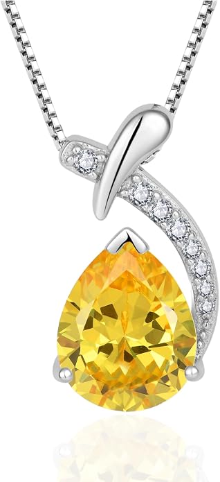 Teardrop Birthstone Necklace for Women,925 Sterling Silver Pear Cut Zircon Gemstone Pendant Necklace for Birthday Engagement Anniversary Wedding Jewelry