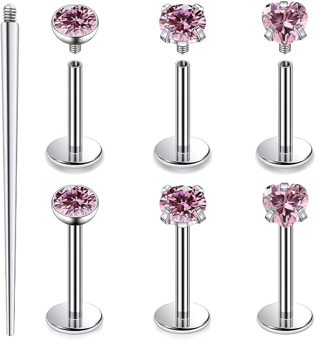 20G 18G 16G F316 Titanium Flat Back Nose Rings Studs Hypoallergenic Screw on Tragus Helix Cartilage Earrings Stud Piercing Jewerly for Women Men Bars 6mm