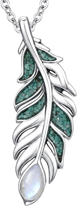 Feather Necklace White Gold Boho Jewelry Nature Inspired Statement Birthstone Pendant Gifts for Women