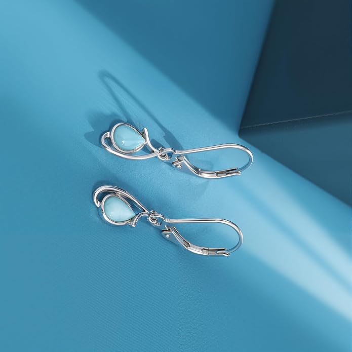 Larimar Dangle Earrings, 925 Sterling Silver Gemstone Larimar Drop Earrings for Women