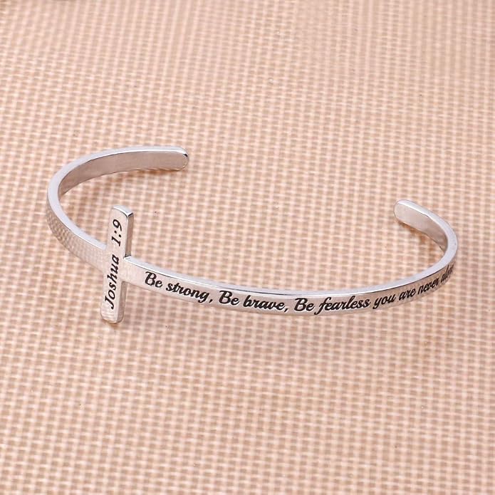 M MOOHAM Cross Bracelet - Christian Gifts for Mom Daughter Friends Teacher Women - Engraved Quote Religious Cuff Bangle Bible Verse Confirmation Baptism Gifts