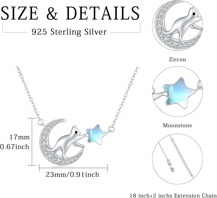 TRISHULA Crescent Moon Necklace 925 Sterling Silver Eye of Horus Animal Moon Pendant with Heart Crystal Birthday Jewelry Gift for Women Christmas Gifts for Her