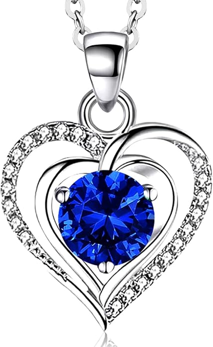 RIVIKO Heart Birthstone Pendant Necklace for Women 925 Sterling Silver Zirconia Necklaces Valentine's Day Anniversary Birthday Mothers Day Jewelry Gifts For Her Mother Wife
