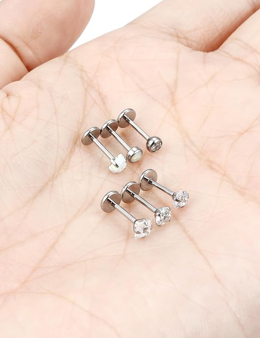F136 Titanium Flat Back Screw on Nose Rings Earrings 20g 18g Stud for Men Women Cartilage Tragus Lip Labret Piercing Jewelry 6mm 8mm Hypoallergenic Internally Threaded