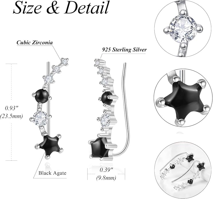 Dreamboat Star Ear Climbers Earrings for Women 925 Sterling Silver Star Ear Cuffs Crawler Earring Cubic Zirconia Climbing Jewelry Wedding Birthday Gifts