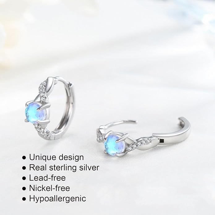 KiiKii Opal Hoop Earrings for Women 925 Sterling Silver 15mm Twisted Huggie Earrings Opal Jewelry Gifts for Birthday Anniversary Christmas