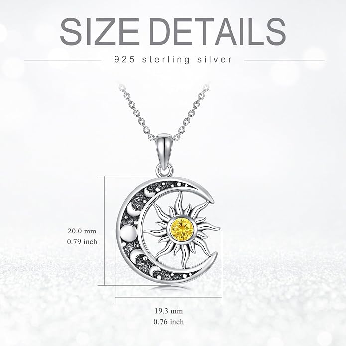 Sun and Moon Necklace 925 Sterling Silver Sun Moon Pendant Gemstone Jewelry Gifts for Women