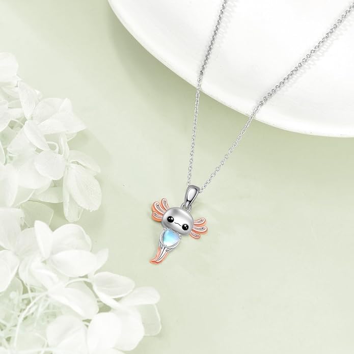 Birthstone Axolotl Necklace Sterling Silver Axolotl Pendant Cubic Zirconia Jewelry Birthday Gifts for Women Men