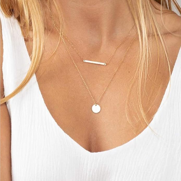Turandoss Gold Layered Necklaces for Women - 14K Gold Plated Handmade Multilayer Bar Pearls Coin Disc Moon Butterfly Medallion Adjustable Dainty Layered Choker Necklaces for Women Jewelry