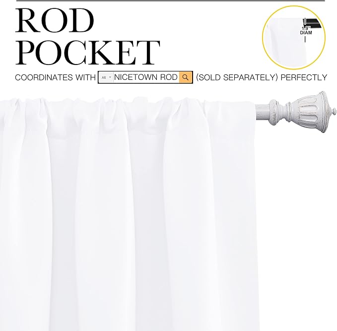 NICETOWN White Bedroom Curtain Panels - Multi-Function Noise Reducing Performance Window Treatment Thermal Insulated Rod Pocket Room Darkening Drapes for Nursery (2 Panels, 52 by 84)