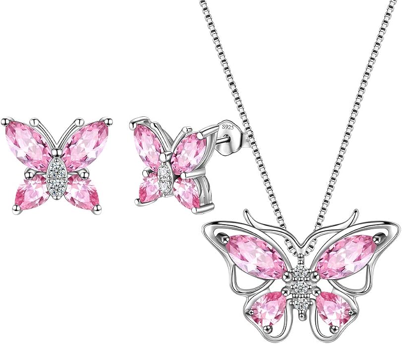 Aurora Tears Butterfly Jewelry,Women 925 Sterling Silver Butterflies Birthstone Pendant Necklace/Earrings/Rings Wedding Gift