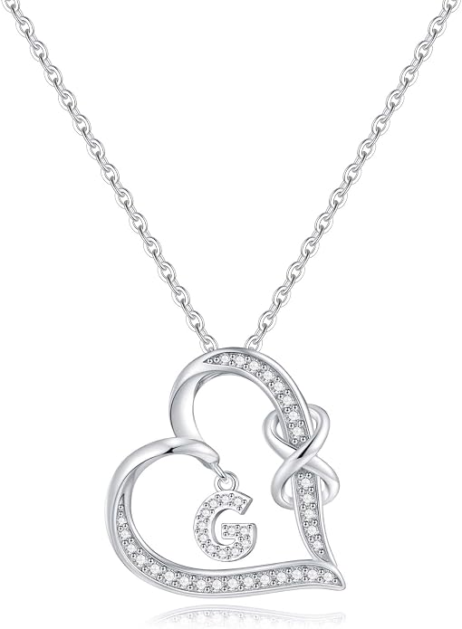 Infinity Heart Necklaces for Women, S925 Sterling Silver Initial Necklace Womens Jewelry Mothers Day Gifts Girls Valentines Gifts for Her Christmas Birthday Gifts for Women Mom Wife Girlfriend