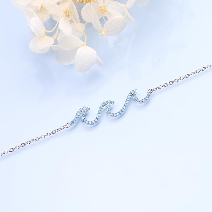 Alphm Wave Anklet for Women S925 Sterling Silver Adjustable Starfish Layered Ocean Beach Sea Ankle Foot Bracelet