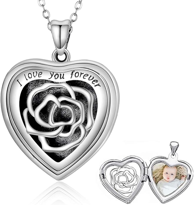SOULMEET Personalized Silver Locket Necklace That Holds Pictures Photo Keep Someone Near to You, Memorial Custom Lockets Necklaces Letters Engraving for His Her