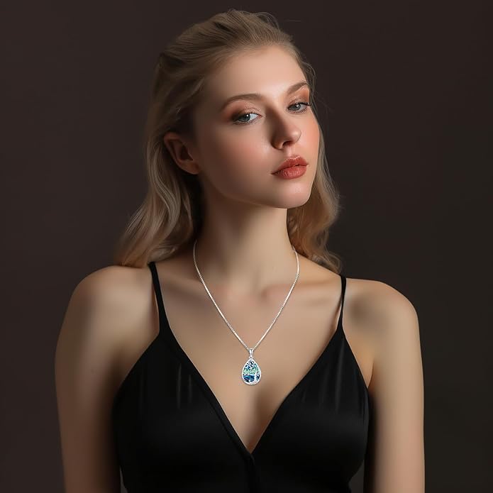 Aniu Tree of Life Necklace for Women, 925 Sterling Silver Mother of Pearl Family Palm Tree Charm Pendant Jewelry for Birthday Christmas Gift
