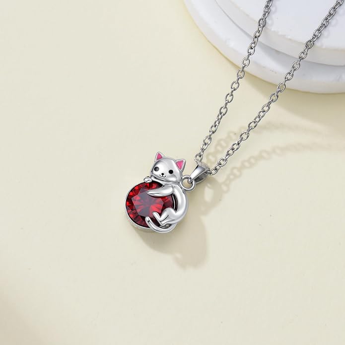 PELOVNY Teddy Bear Necklace for Women 925 Sterling Silver Bear/Highland Cow/Fox/Cat/Axolotl Birthstone Necklace Christmas Birthday Jewelry Gifts for Mom Daughter Wife Sister