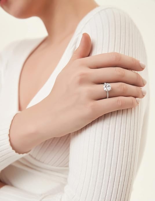 EAMTI 3.5CT 925 Sterling Silver Rings Cushion Cut Cubic Zirconia CZ Engagement Wedding Bands for Women Promise Rings for Her Size 3-11