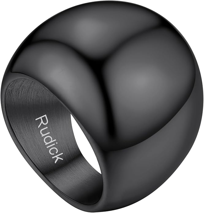 GOLDCHIC JEWELRY Chunky Dome Ring for Women, Stainless Steel Bold Stacking Croissant Statement Ring For Men (Size 7-12, Custom)